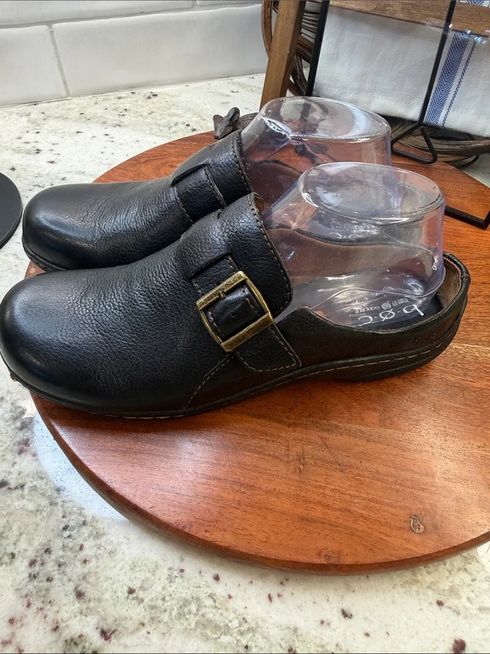 Boc Born  Black Leather Buckle Clog